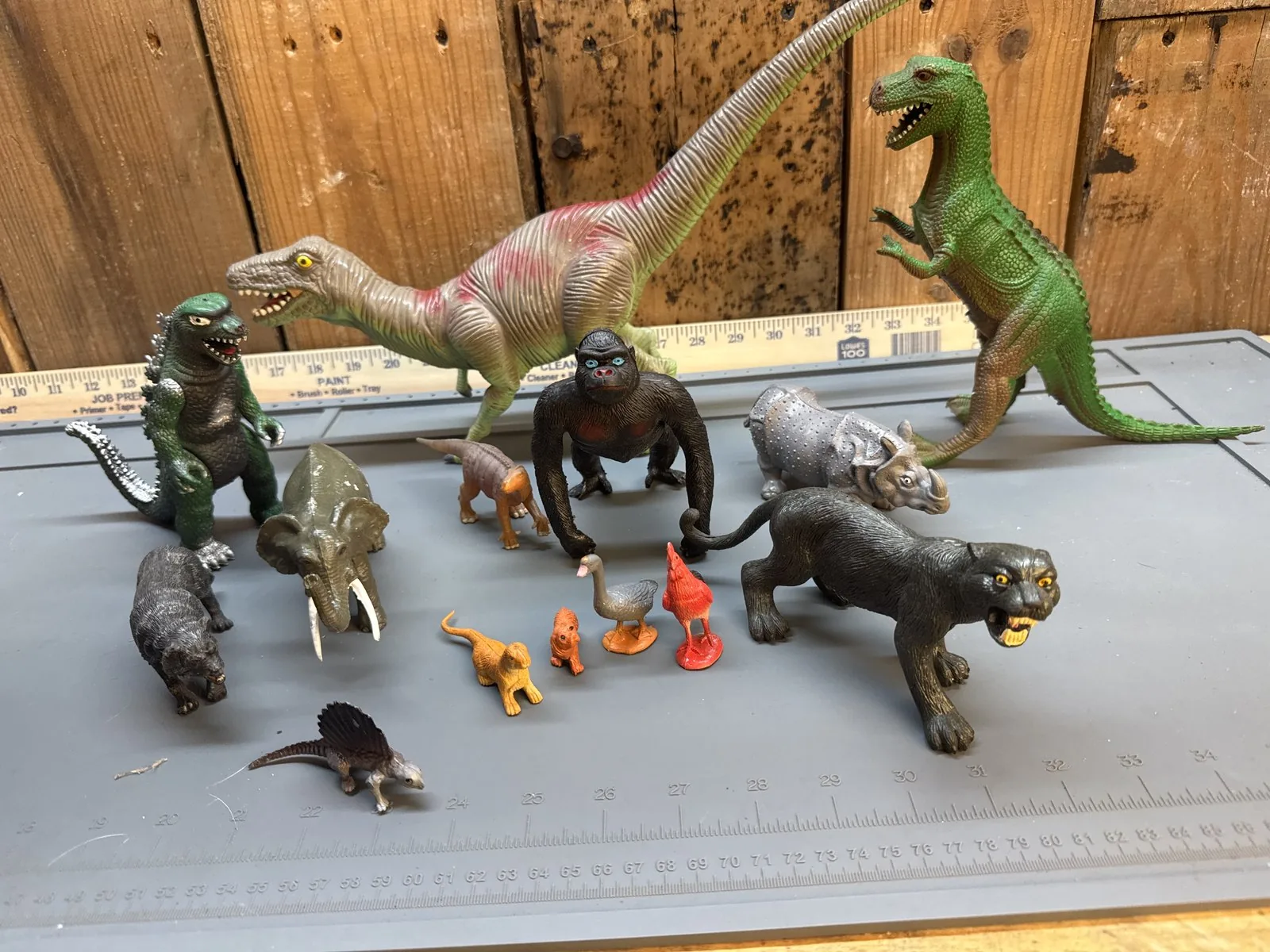 Vintage Dinosaur & Animal Figure Lot - 14 pc, Godzilla-Style, T-Rex, Gorilla